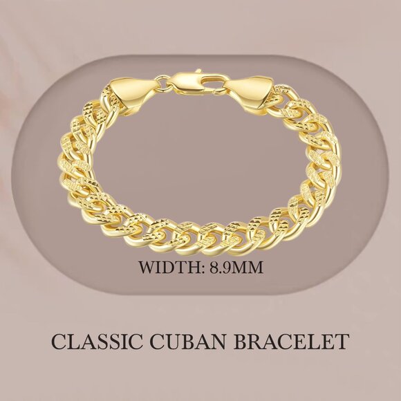 14K Gold Chunky Cuban Link Bracelets Women Men Non Tarnish Stylish Jewelry - Picture 2 of 8